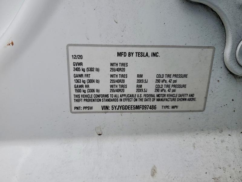 51280816 :رقم المزاد ، 5YJYGDEE5MF097486 vin ، 2021 Tesla Model Y مزاد بيع