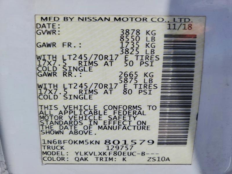 52972946 :رقم المزاد ، 1N6BF0KM5KN801579 vin ، 2019 Niss Nv مزاد بيع