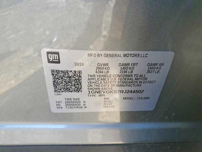 2024 Chevrolet Traverse მანქანა იყიდება აუქციონზე, vin: 1GNEVGKS7RJ244502, აუქციონის ნომერი: 49297056