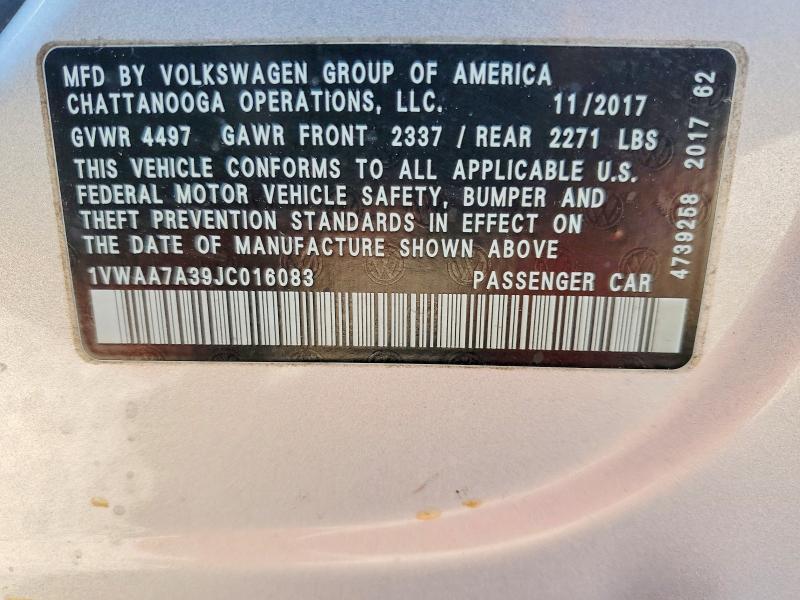 Aukcja sprzedaży 2018 Volkswagen Pasaat, vin: 1VWAA7A39JC016083, numer aukcji: 48757986