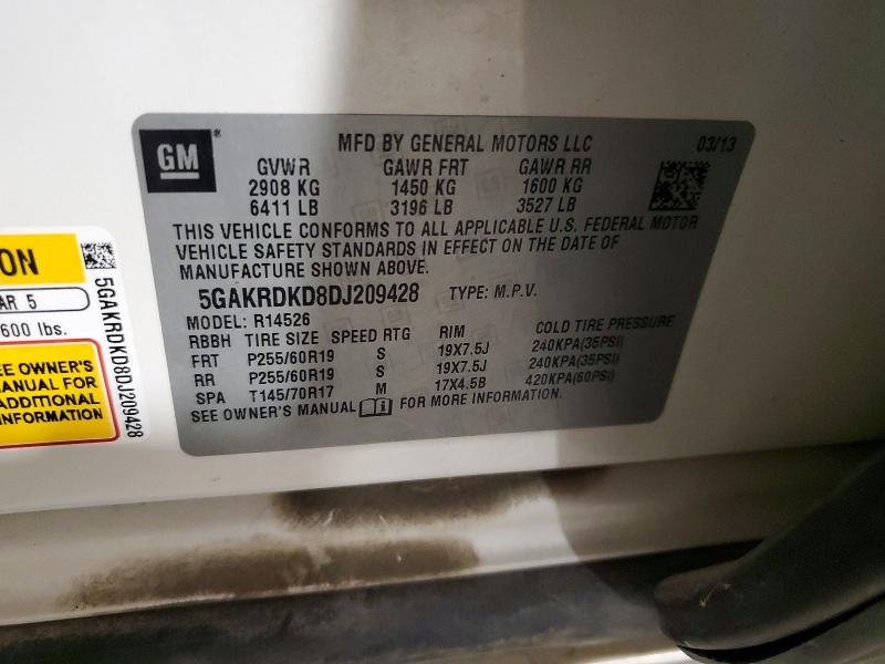 50508626 :رقم المزاد ، 5GAKRDKD8DJ209428 vin ، 2013 Buick Enclave مزاد بيع