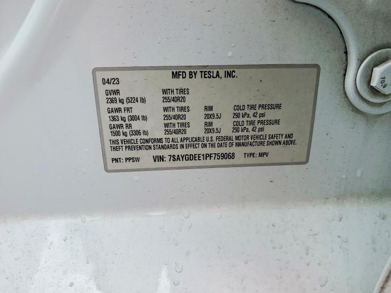 2023 Tesla Model Y მანქანა იყიდება აუქციონზე, vin: 7SAYGDEE1PF759068, აუქციონის ნომერი: 50242606
