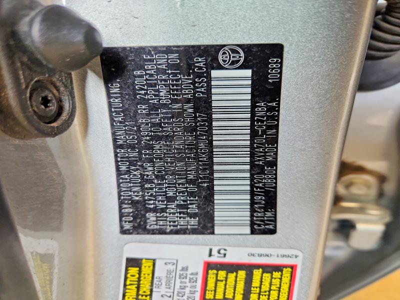 51606296 :رقم المزاد ، 4T1C11AK6MU470317 vin ، 2021 Toyota Camry مزاد بيع
