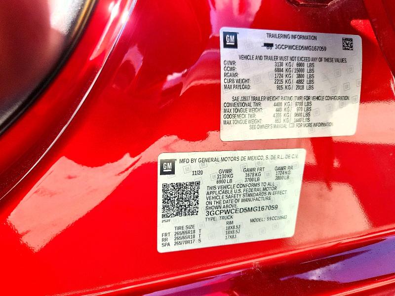 51339206 :رقم المزاد ، 3GCPWCED5MG167059 vin ، 2021 Chevrolet Silverado مزاد بيع