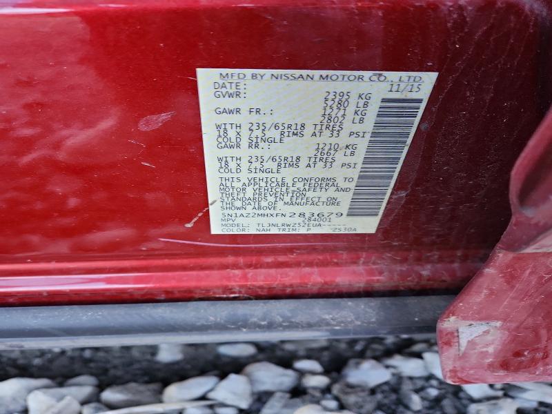 49174216 :رقم المزاد ، 5N1AZ2MHXFN283679 vin ، 2015 Nissan Murano مزاد بيع