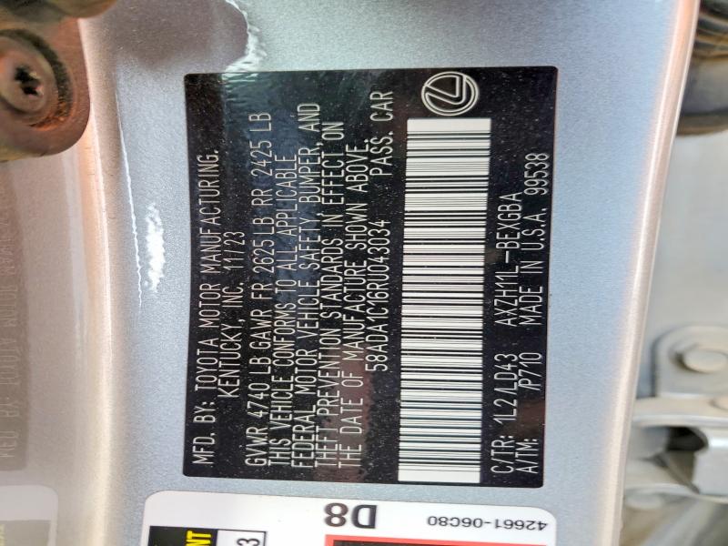 2024 Lexus Es 300h მანქანა იყიდება აუქციონზე, vin: 58ADA1C16RU043034, აუქციონის ნომერი: 51692796