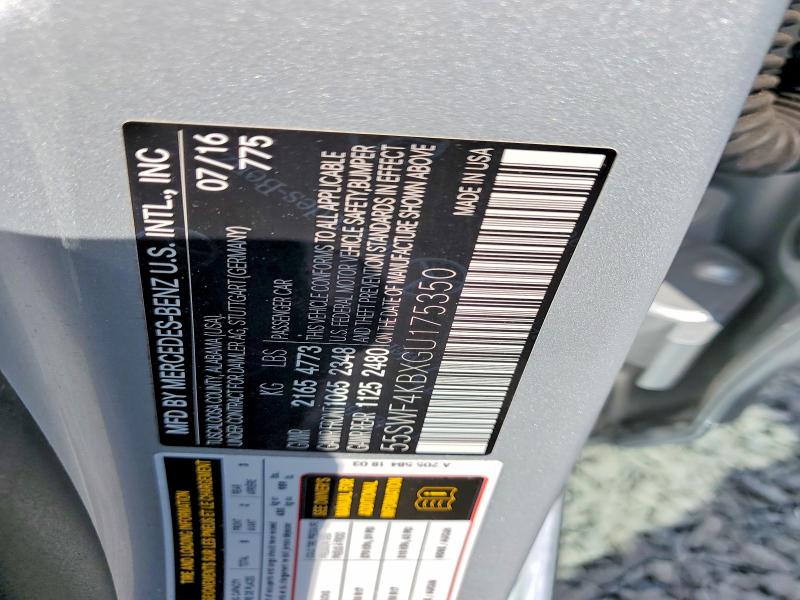 2016 Mercedes-benz C მანქანა იყიდება აუქციონზე, vin: 55SWF4KBXGU175350, აუქციონის ნომერი: 50806216