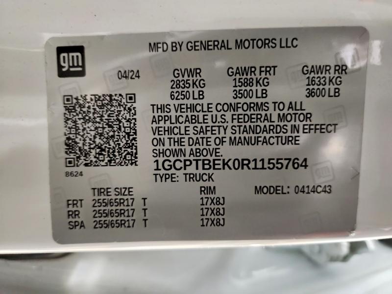 2024 Chevrolet Colorado მანქანა იყიდება აუქციონზე, vin: 1GCPTBEK0R1155764, აუქციონის ნომერი: 51708016