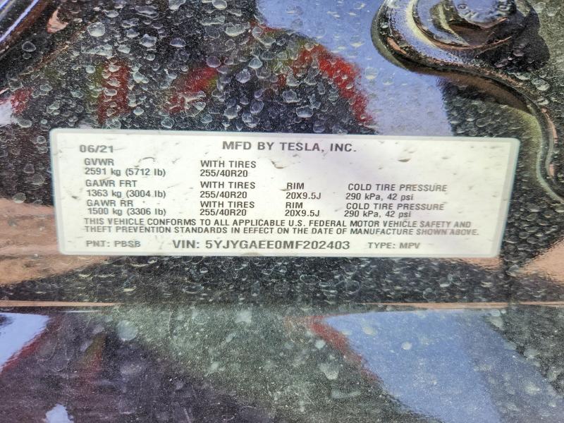 Продаж на аукціоні авто 2021 Tesla Model Y, vin: 5YJYGAEE0MF202403, номер лоту: 51023476