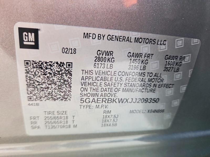 Aukcja sprzedaży 2018 Buick Enclave, vin: 5GAERBKWXJJ209350, numer aukcji: 50115496