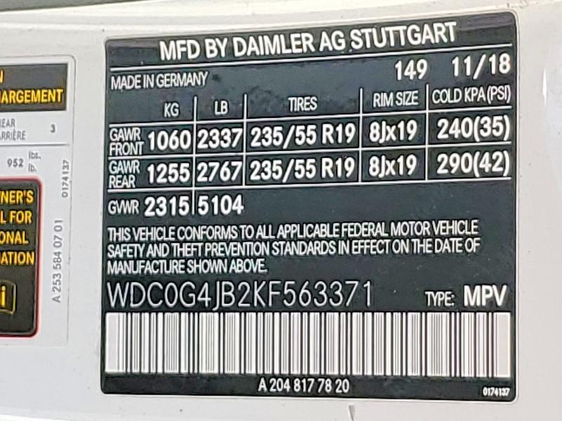 2019 Mercedes-benz Glc მანქანა იყიდება აუქციონზე, vin: WDC0G4JB2KF563371, აუქციონის ნომერი: 50943546