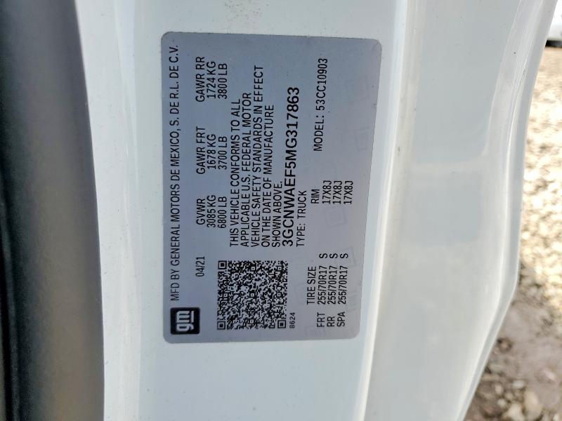 Продажа на аукционе авто 2021 Chevrolet Silverado, vin: 3GCNWAEF5MG317863, номер лота: 49779096