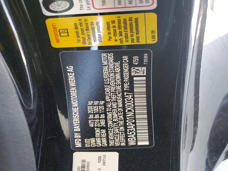 Aukcja sprzedaży 2022 Bmw 430i, vin: WBA53AP01NCK00347, numer aukcji: 48538066