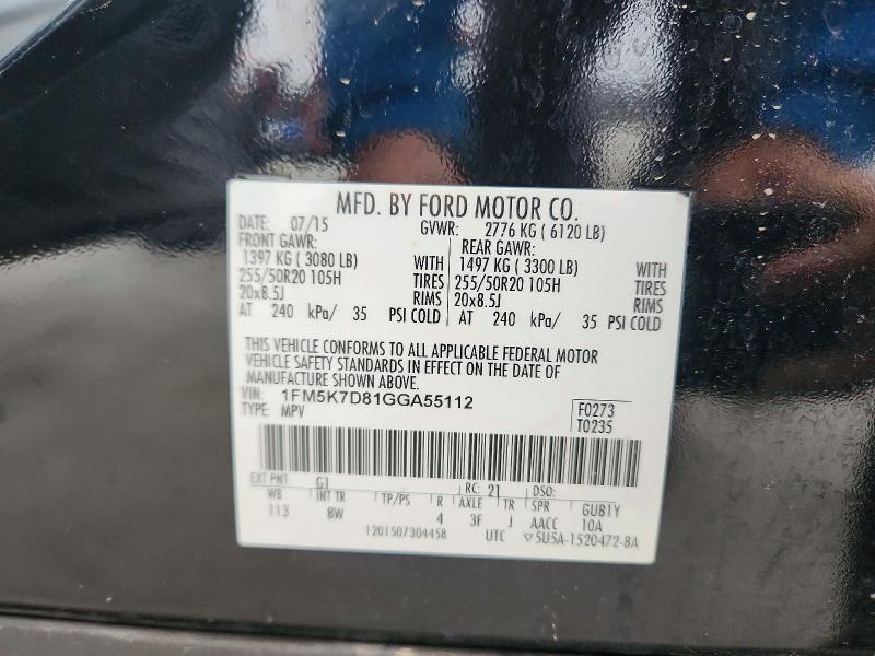 48607366 :رقم المزاد ، 1FM5K7D81GGA55112 vin ، 2016 Ford Explorer مزاد بيع