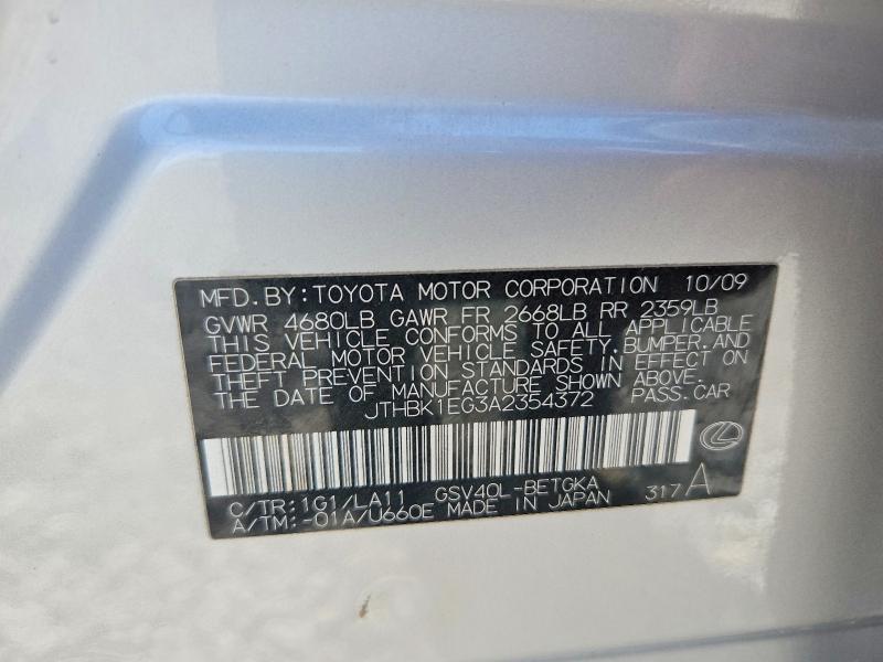 48931406 :رقم المزاد ، JTHBK1EG3A2354372 vin ، 2010 Lexus Es 350 مزاد بيع