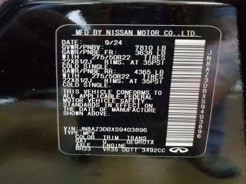 Aukcja sprzedaży 2025 Infiniti Qx80, vin: JN8AZ3DBXS9403896, numer aukcji: 50416356