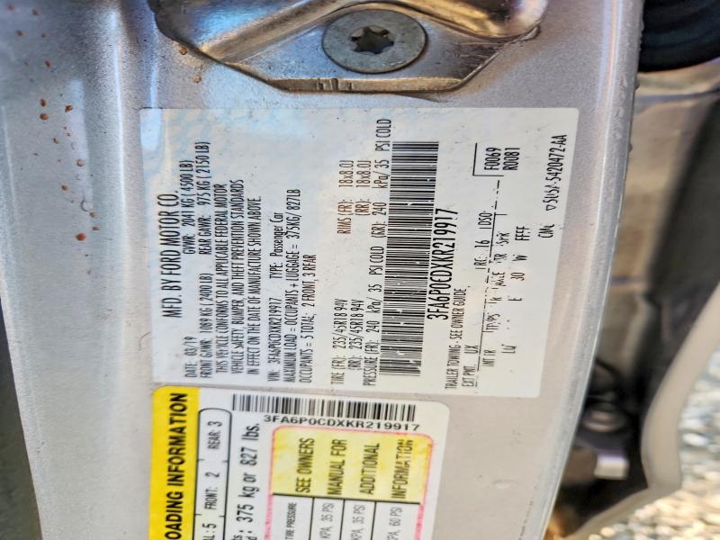 Aukcja sprzedaży 2019 Ford Fusion, vin: 3FA6P0CDXKR219917, numer aukcji: 49290456