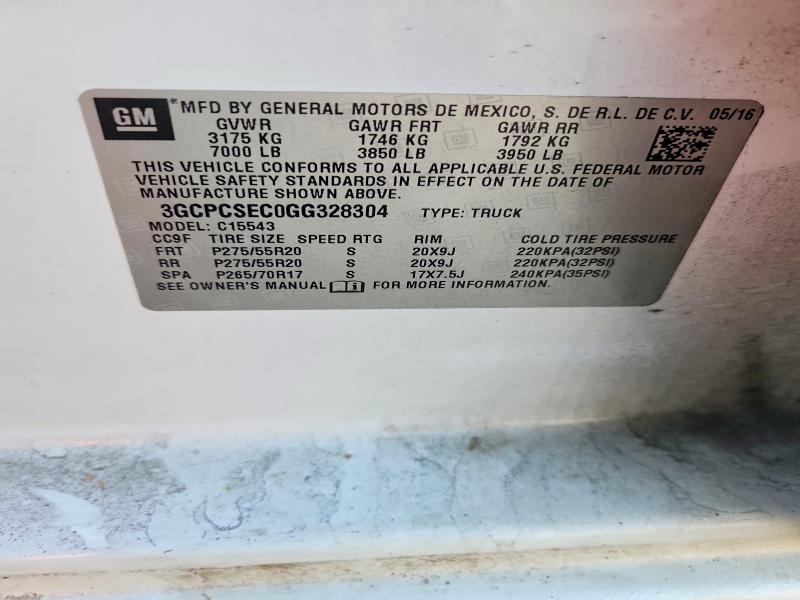 50160096 :رقم المزاد ، 3GCPCSEC0GG328304 vin ، 2016 Chevrolet Silverado مزاد بيع