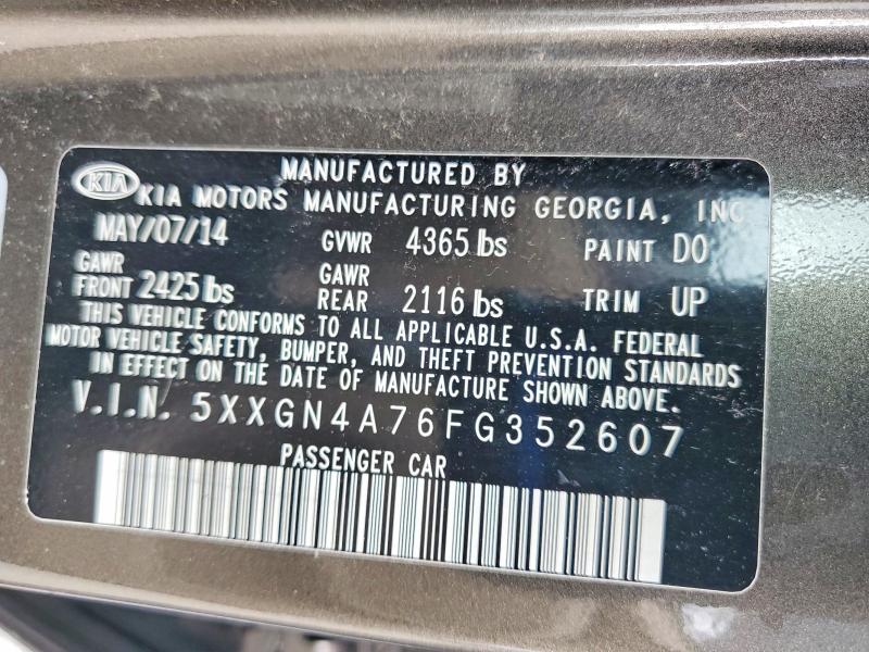 2015 Kia Optima მანქანა იყიდება აუქციონზე, vin: 5XXGN4A76FG352607, აუქციონის ნომერი: 50800726