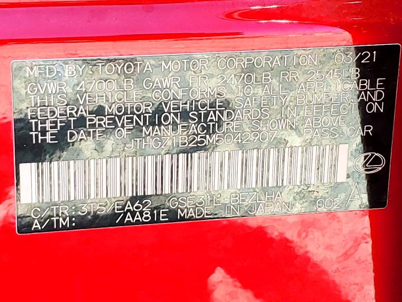 51751396 :رقم المزاد ، JTHGZ1B25M5042907 vin ، 2021 Lexus Is مزاد بيع