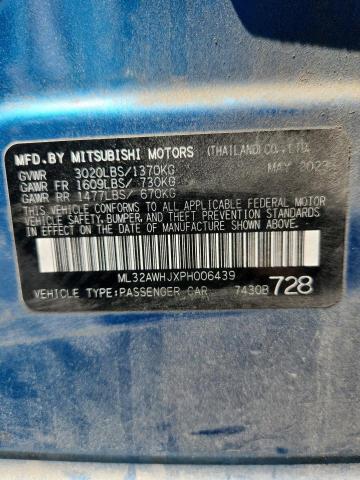 2023 Mitsubishi Mirage მანქანა იყიდება აუქციონზე, vin: ML32AWHJXPH006439, აუქციონის ნომერი: 49639816