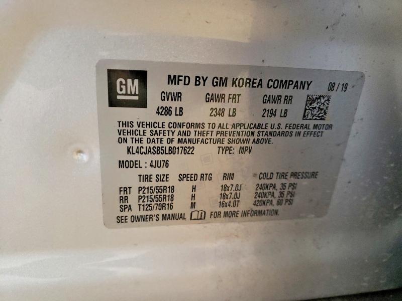 50250616 :رقم المزاد ، KL4CJASB5LB017622 vin ، 2020 Buick Encore مزاد بيع