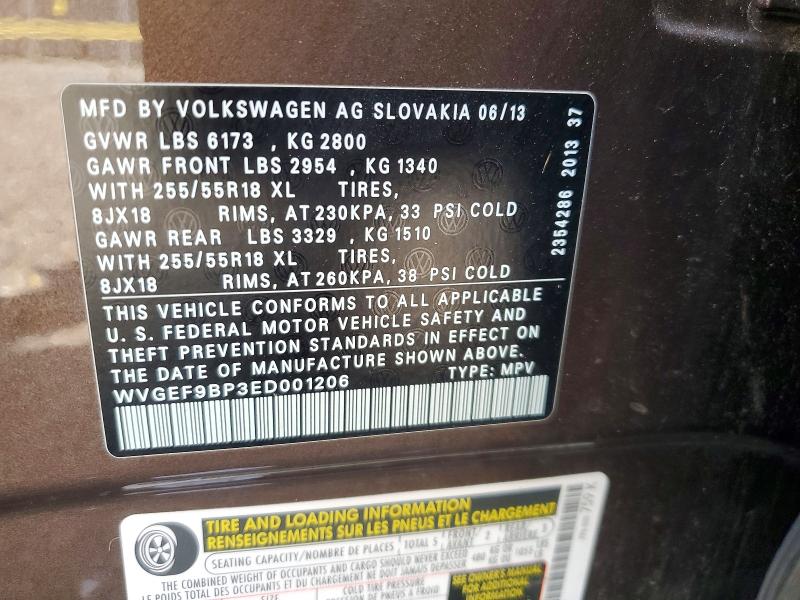 50592506 :رقم المزاد ، WVGEF9BP3ED001206 vin ، 2014 Volkswagen Touareg مزاد بيع