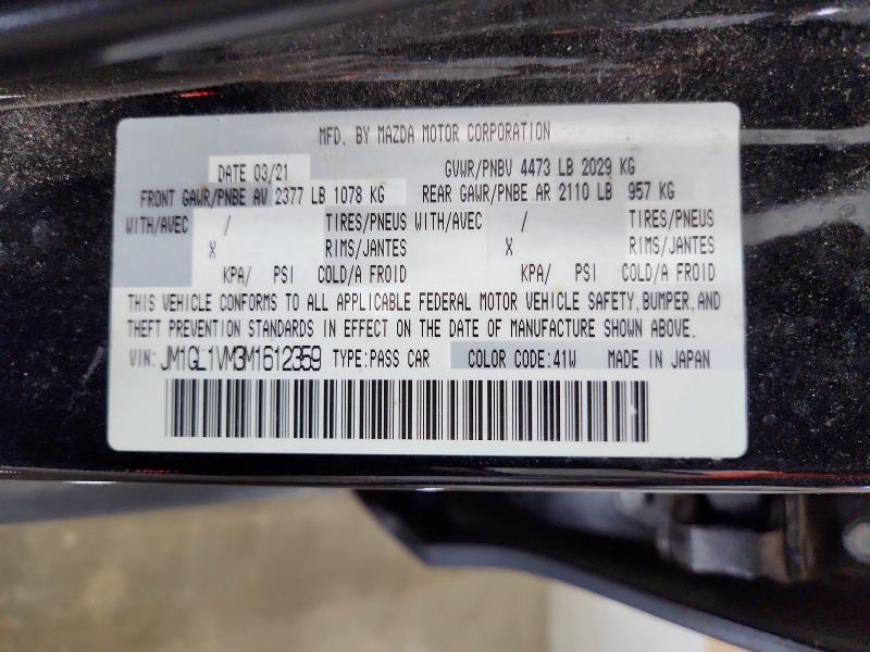 Aukcja sprzedaży 2021 Mazda 6, vin: JM1GL1VM3M1612359, numer aukcji: 49677536