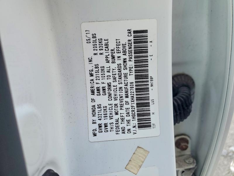50314666 :رقم المزاد ، 1HGCR2F1XHA227606 vin ، 2017 Honda Accord مزاد بيع