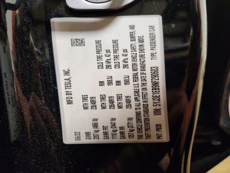51487716 :رقم المزاد ، 5YJ3E1EB9NF290603 vin ، 2022 Tesla Model 3 مزاد بيع