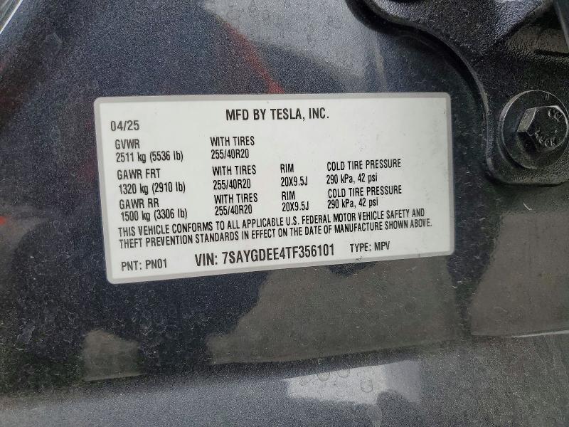 2026 Tesla Model Y მანქანა იყიდება აუქციონზე, vin: 7SAYGDEE4TF356101, აუქციონის ნომერი: 50417946