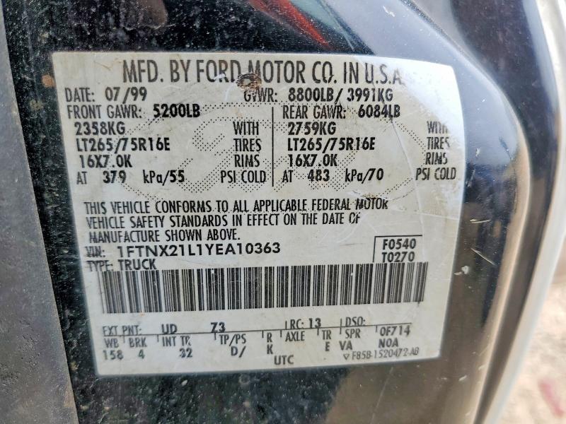 Auction sale of the 2000 Ford F250, vin: 1FTNX21L1YEA10363, lot number: 49578296