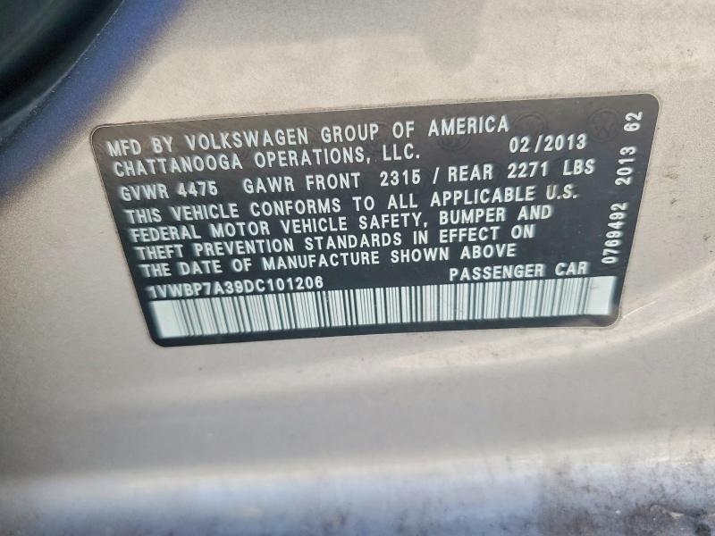 Aukcja sprzedaży 2013 Volkswagen Passat, vin: 1VWBP7A39DC101206, numer aukcji: 50617486