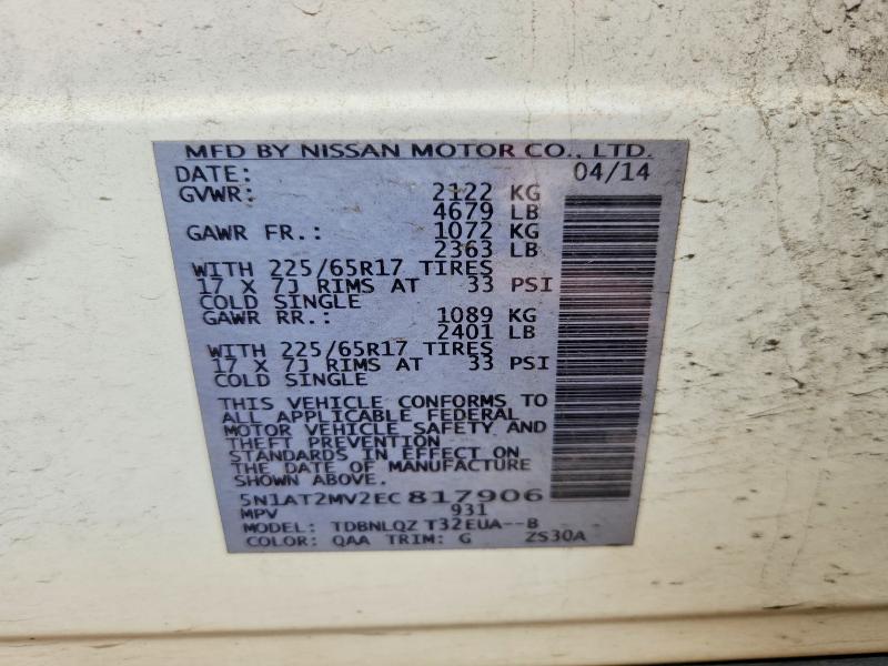 50526616 :رقم المزاد ، 5N1AT2MV2EC817906 vin ، 2014 Nissan Rogue مزاد بيع