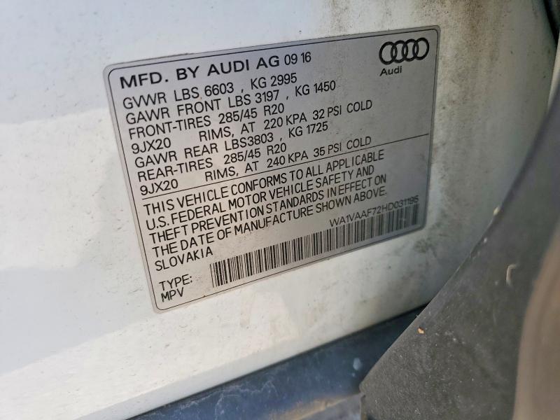 Aukcja sprzedaży 2017 Audi Q7, vin: WA1VAAF72HD031195, numer aukcji: 50490656