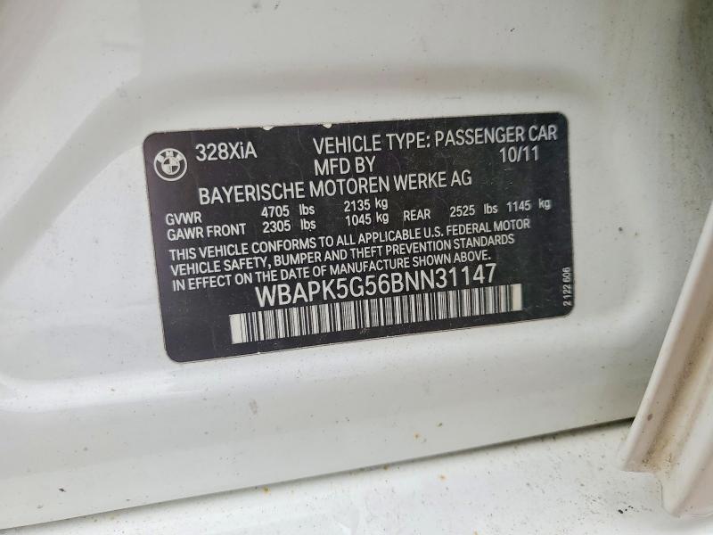 49148656 :رقم المزاد ، WBAPK5G56BNN31147 vin ، 2011 Bmw 328 مزاد بيع