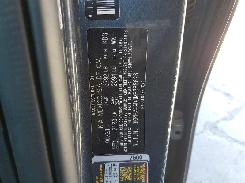 Auction sale of the 2021 Kia Forte, vin: 3KPF24AD8ME388623, lot number: 49376346
