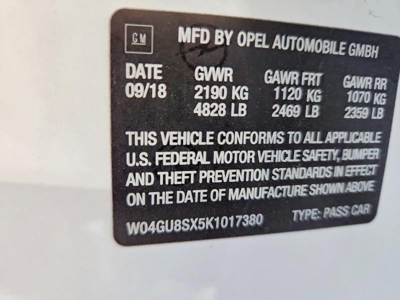 2019 Buick Regal Tourx მანქანა იყიდება აუქციონზე, vin: W04GU8SX5K1017380, აუქციონის ნომერი: 48147966