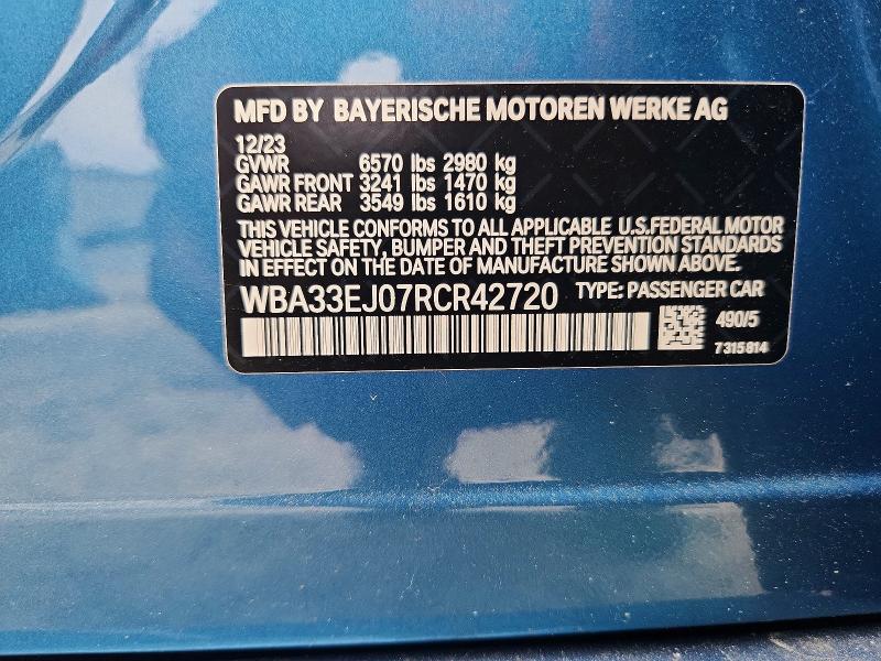 51186476 :رقم المزاد ، WBA33EJ07RCR42720 vin ، 2024 Bmw 760 مزاد بيع