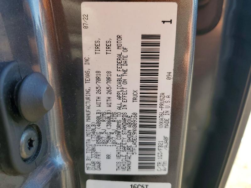 Продажа на аукционе авто 2022 Toyota Tundra, vin: 5TFLA5EC9NX009160, номер лота: 48325776