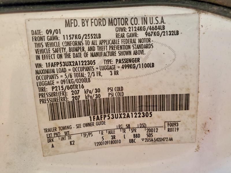 Aukcja sprzedaży 2002 Ford Taurus, vin: 1FAFP53UX2A122305, numer aukcji: 51583756