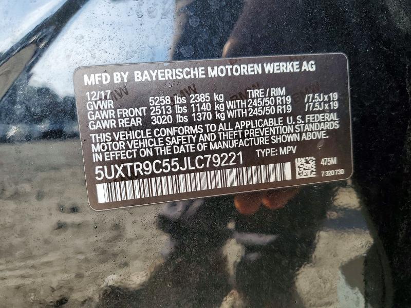 49943966 :رقم المزاد ، 5UXTR9C55JLC79221 vin ، 2018 Bmw X3 مزاد بيع
