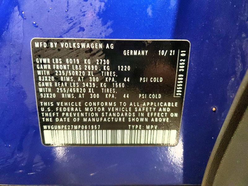 Aukcja sprzedaży 2021 Volkswagen Id.4, vin: WVGUNPE27MP061957, numer aukcji: 48441546