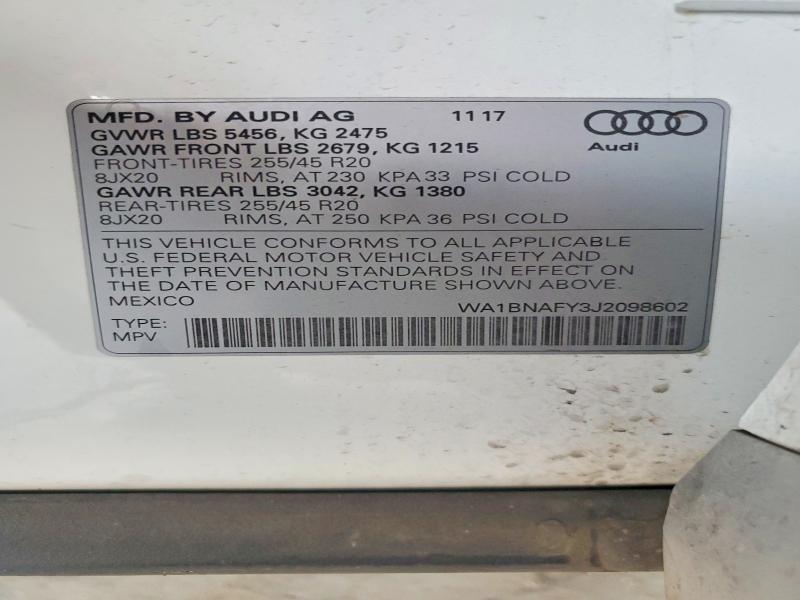 Aukcja sprzedaży 2018 Audi Q5, vin: WA1BNAFY3J2098602, numer aukcji: 46336176
