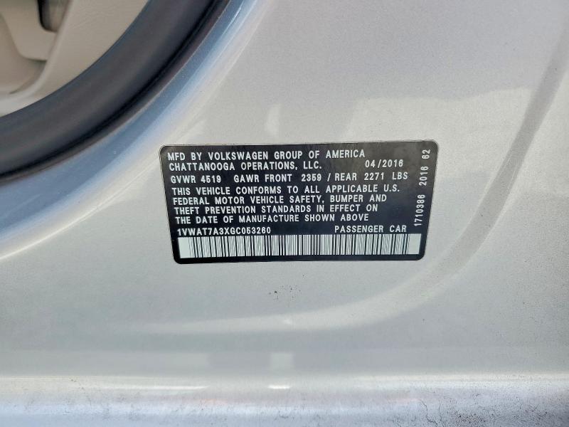51955476 :رقم المزاد ، 1VWAT7A3XGC053260 vin ، 2016 Volkswagen Passat مزاد بيع