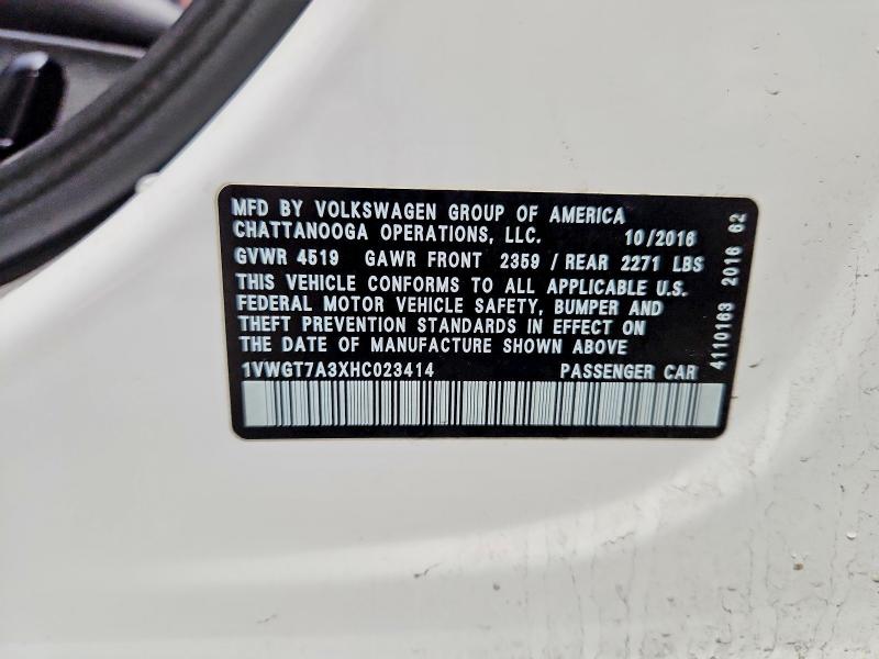 Aukcja sprzedaży 2017 Volkswagen Passat, vin: 1VWGT7A3XHC023414, numer aukcji: 48329826