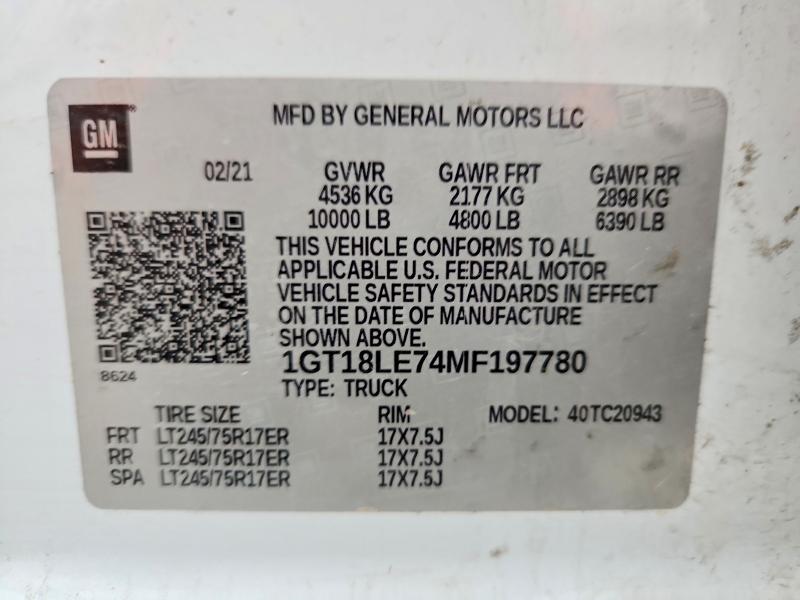 Aukcja sprzedaży 2021 Gmc Sierra, vin: 1GT18LE74MF197780, numer aukcji: 51694506