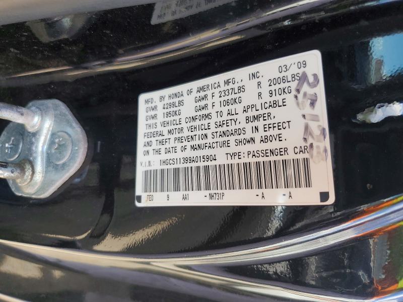 Aukcja sprzedaży 2009 Honda Accord, vin: 1HGCS11399A015904, numer aukcji: 50107926