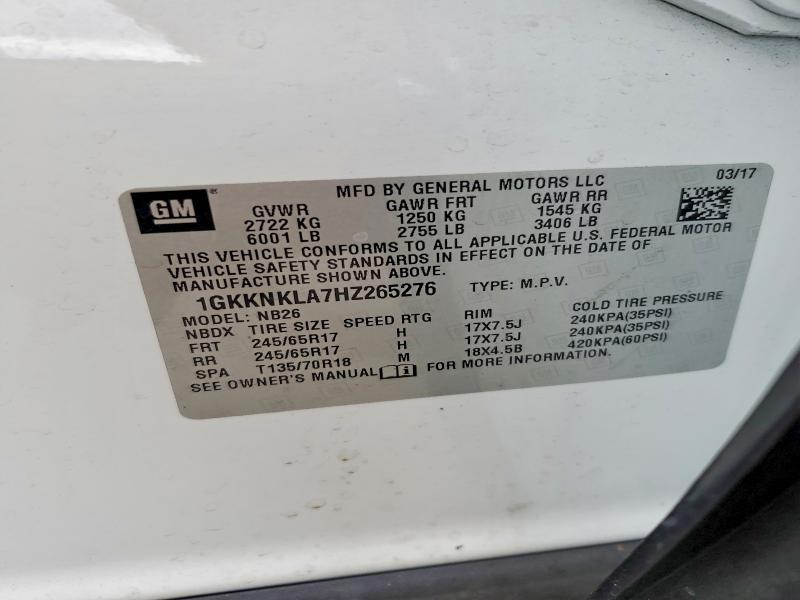 49151486 :رقم المزاد ، 1GKKNKLA7HZ265276 vin ، 2017 Gmc Acadia مزاد بيع