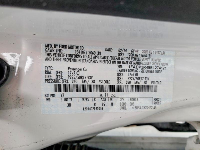 2014 Ford Focus მანქანა იყიდება აუქციონზე, vin: 1FADP3R49EL274121, აუქციონის ნომერი: 51825416